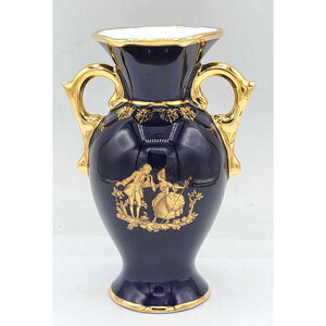 Limoges France Cobalt Blue Courting Couple 5 1/4" Bud Vase. Excellent.
